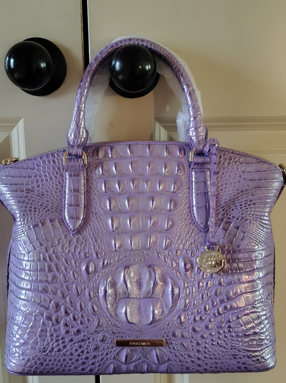 Brahmin Sheer Lavender Croc-Embossed Leather Duxbury Satchel